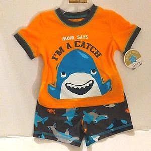 NWT☆Child Of Mine☆By CARTER'S 12M Orange Shark 2pc Pajamas Set